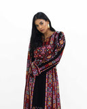 Embroidered Palestinian thobe with deep-red geometric patterns — ASHI