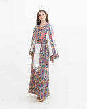 Embroidered Palestinian thobe in white with multicolor hues — ASHI