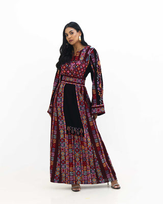 Akka Moonlit Soirée embroidered Palestinian thobe with geometric and floral patterns — ASHI