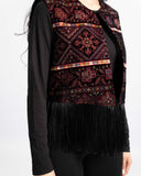 Black-velvet short vest with multicolor Palestinian tatreez embroidery — ASHI