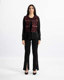 Detail of tatreez embroidery and fringe hem on the Bedouin Jewel velvet vest — ASHI
