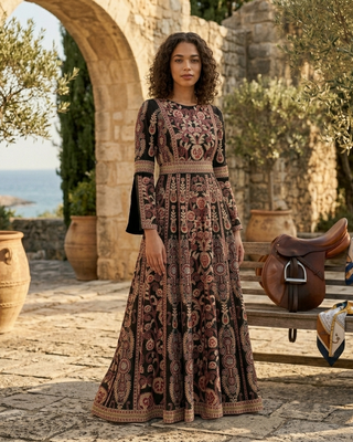 Exquisite Embroidered Palestinian Kaftan with all-over tatreez embroidery and bell sleeves — ASHI