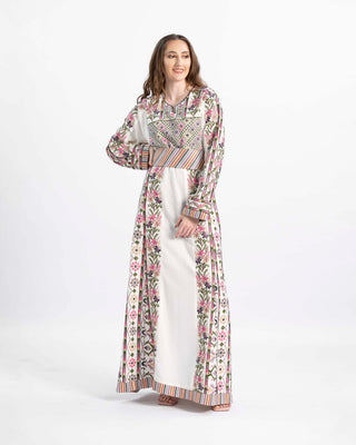 Traditional Palestinian embroidered thobe with long sleeves — ASHI