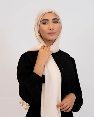 Premium crepe hijab scarf with gold edge trim — ASHI