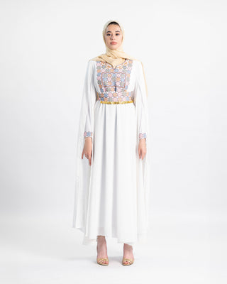 Embroidered Palestinian henna party dress with chiffon sleeves — ASHI