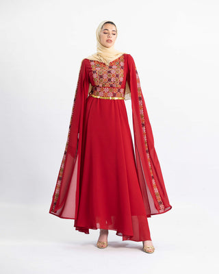 Mountain Mist henna party dress with delicate Palestinian embroidery — ASHI
