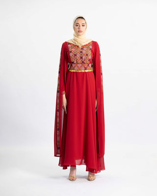 Mountain Mist embroidered Palestinian dress, modest maxi silhouette — ASHI
