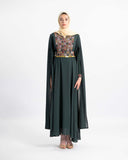 Embroidered Palestinian henna dress with chiffon sleeves — ASHI