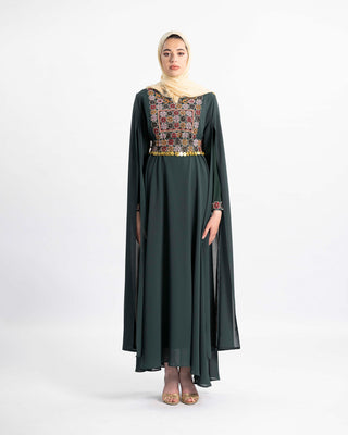 Embroidered Palestinian henna dress with chiffon sleeves — ASHI