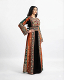 Embroidered Palestinian thobe with long sleeves in orange — ASHI