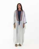 Embroidered open-robe abaya with wide draped cape sleeves — ASHI