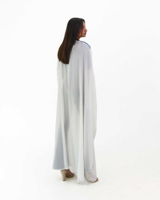 Detail of embroidered front band and tassel on the Royal Bisht abaya — ASHI