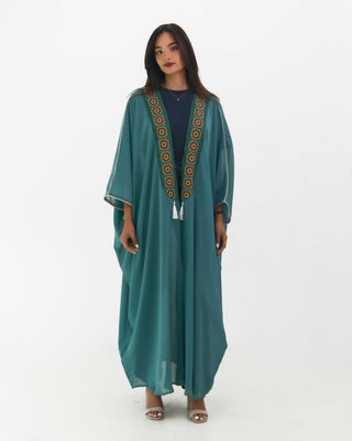 Embroidered bisht-style open-robe abaya — ASHI