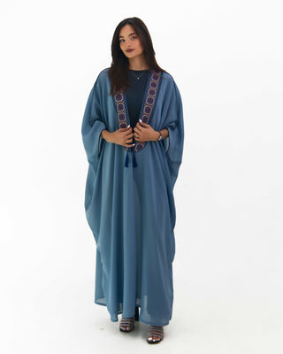 Floor-length embroidered open-robe abaya — ASHI