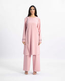 Embroidered long blouse and wide-leg pants in beige — ASHI