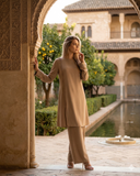 Saffron Elegance embroidered long blouse and wide-leg pants set — ASHI