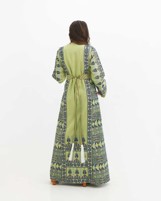 Embroidered Palestinian thobe in olive and silver hues — ASHI