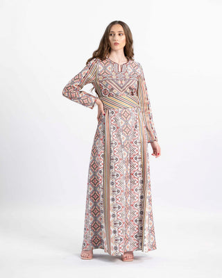 Embroidered Palestinian thobe maxi dress with long sleeves — ASHI